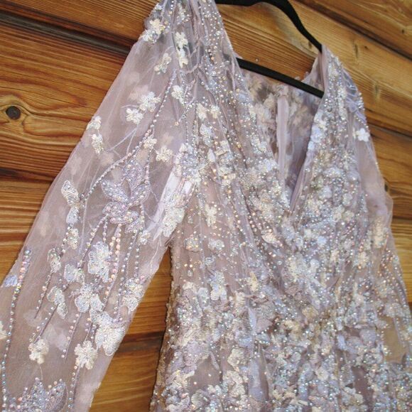 Mac Duggal 20402 Womens EMBELLISHED WRAP OVER ILLUSION LONG SLEEVE A LINE GOWN - Picture 9 of 16